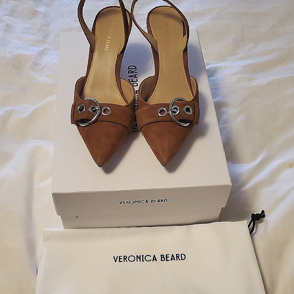 Veronica Beard Brown Heeled Shoes with Elegant Buckle Design NIB